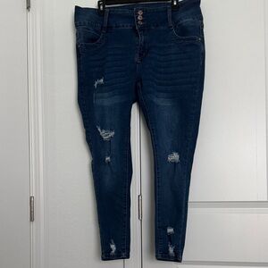 Dark Blue High-Rise Skinny Jeans with Ripped Detail